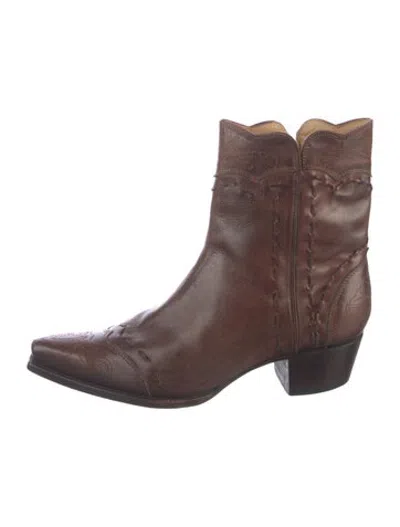 Pre-owned Lucchese Leather Western Boots In Brown