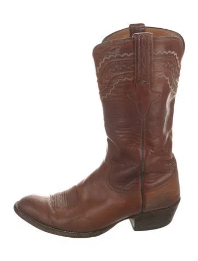 Pre-owned Lucchese Leather Western Boots In Brown