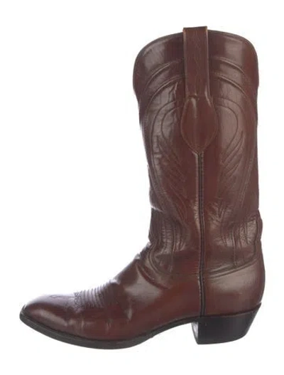 Pre-owned Lucchese Leather Western Boots In Brown