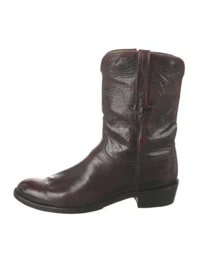 Pre-owned Lucchese Leather Western Boots In Brown