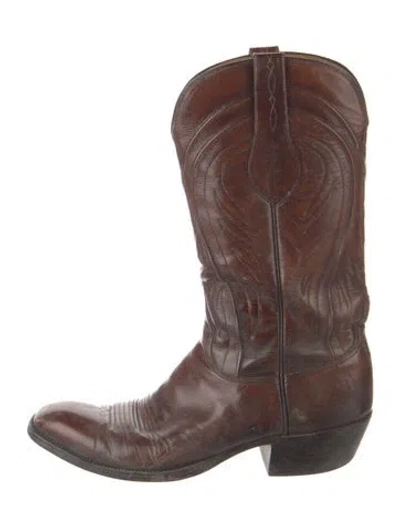 Pre-owned Lucchese Leather Western Boots In Brown