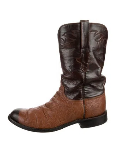 Pre-owned Lucchese Leather Western Boots In Brown