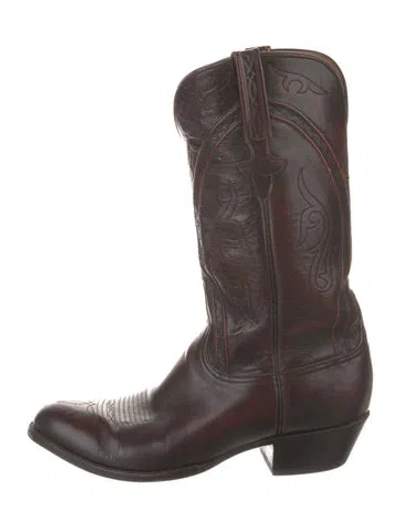 Pre-owned Lucchese Leather Western Boots In Burgundy