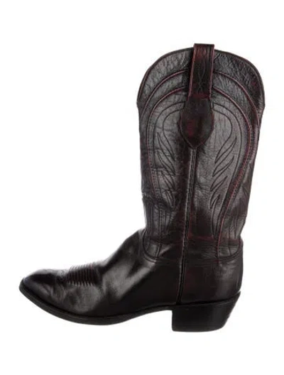 Pre-owned Lucchese Leather Western Boots In Burgundy