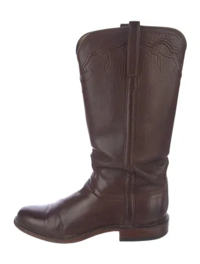 Pre-owned Lucchese Leather Western Boots In Burgundy