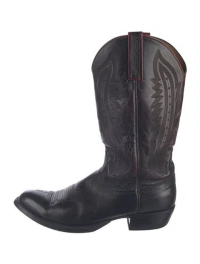 Pre-owned Lucchese Leather Western Boots In Burgundy