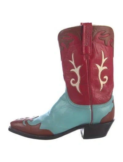 Pre-owned Lucchese Leather Western Boots In Burgundy