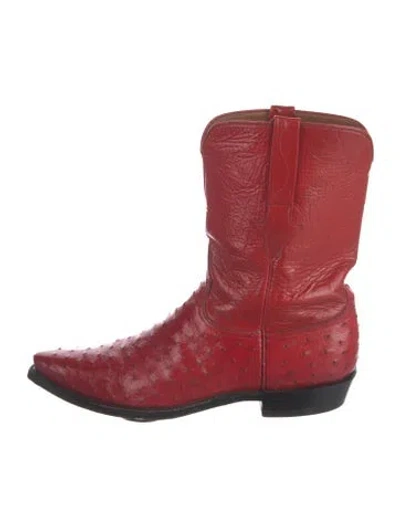 Pre-owned Lucchese Leather Western Boots In Red