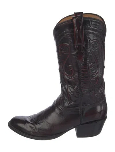 Pre-owned Lucchese Leather Western Boots In Red