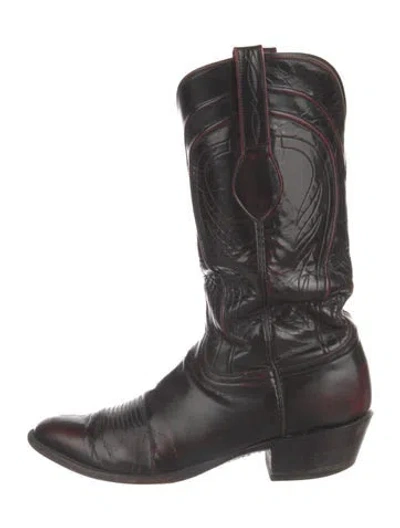 Pre-owned Lucchese Leather Western Boots In Red