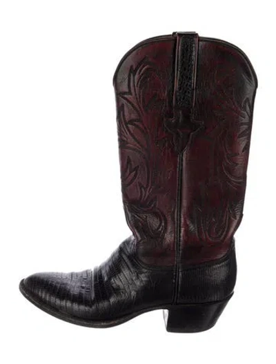 Pre-owned Lucchese Lizard Animal Print Western Boots In Black