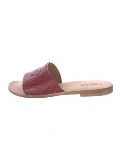 Pre-owned Lucchese Lizard Slides In Red
