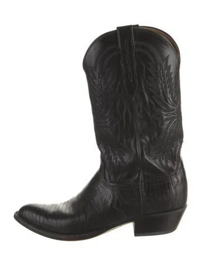 Pre-owned Lucchese Lizard Western Boots In Black
