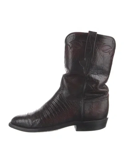 Pre-owned Lucchese Lizard Western Boots In Brown