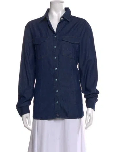 Pre-owned Lucchese Long Sleeve Button-up Top In Blue
