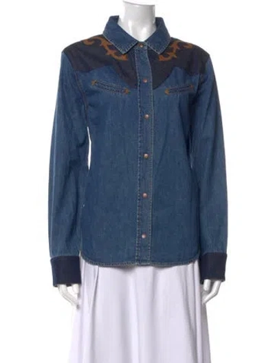 Pre-owned Lucchese Long Sleeve Button-up Top W/ Tags In Blue