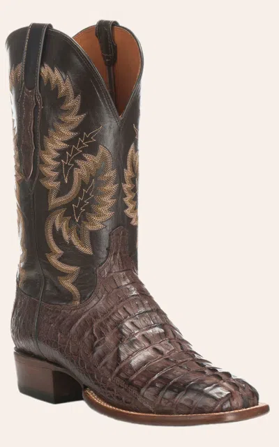 Lucchese Men's Barrel Brown And Chocolate Caiman Tail Wide Square Toe Exotic Cowboy Boots