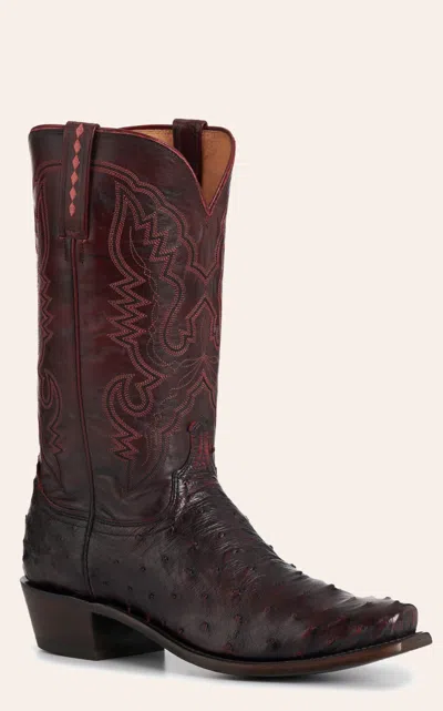 Lucchese Men's Black Cherry Full Quill Ostrich 7 Toe Exotic Cowboy Boots In Brown