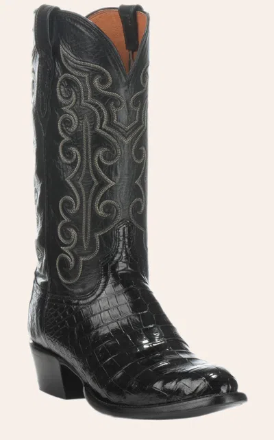 Lucchese Men's Black Ultra Caiman Belly R-toe Exotic Cowboy Boots