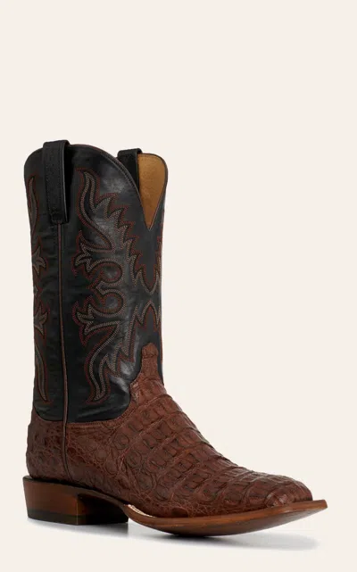 Lucchese Men's Burnt Umber Black Ranch Caiman Wide Square Toe Cowboy Boots In Brown
