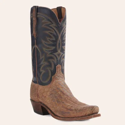 Lucchese Men's Rodney Cognac & Black Giant Alligator Cutter Toe Cowboy Boots In Brown