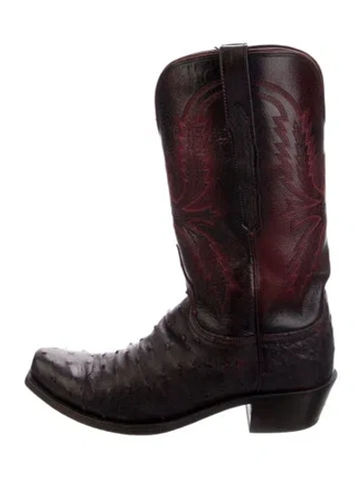 Pre-owned Lucchese Ostrich Animal Print Western Boots In Red