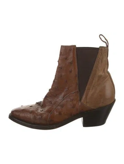 Pre-owned Lucchese Ostrich Chelsea Boots In Brown