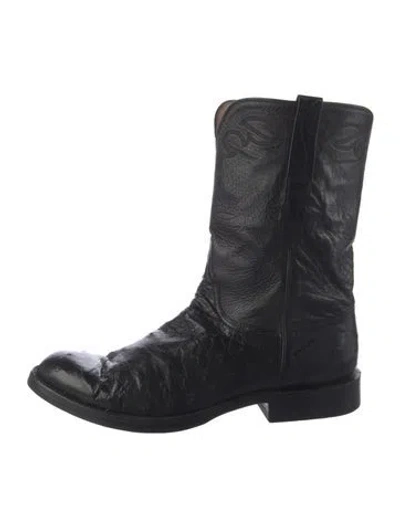 Pre-owned Lucchese Ostrich Combat Boots In Black