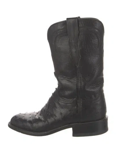 Pre-owned Lucchese Ostrich Moto Boots In Black