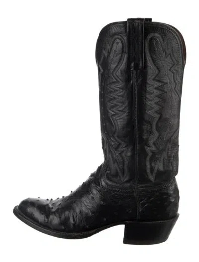 Pre-owned Lucchese Ostrich Patterned Western Boots In Black