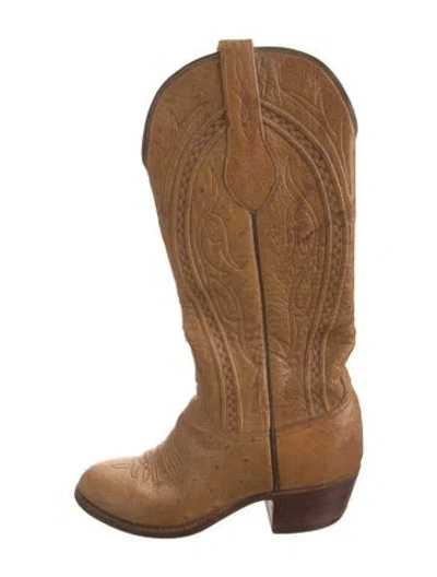 Pre-owned Lucchese Ostrich Patterned Western Boots In Neutrals