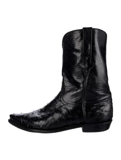 Pre-owned Lucchese Ostrich Western Boots In Black