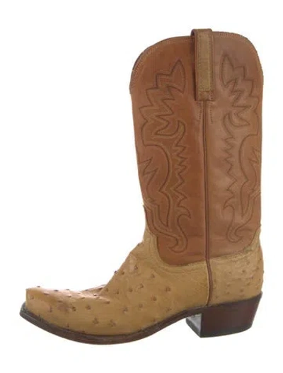 Pre-owned Lucchese Ostrich Western Boots In Brown