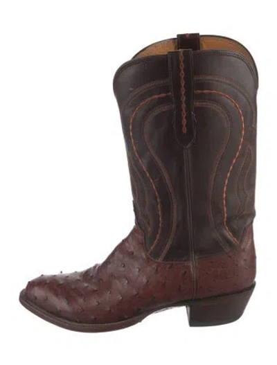 Pre-owned Lucchese Ostrich Western Boots In Brown