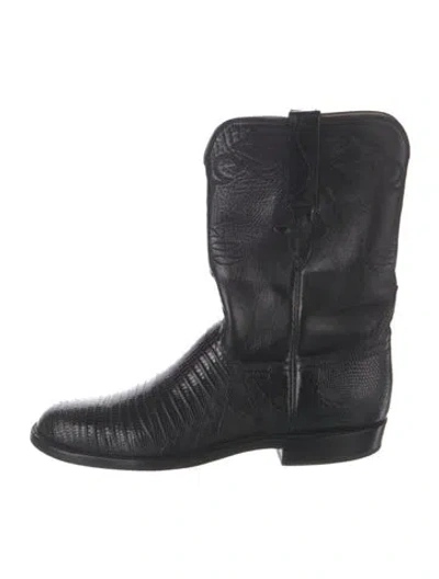 Pre-owned Lucchese Patent Leather Animal Print Western Boots In Black