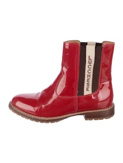 Pre-owned Lucchese Patent Leather Chelsea Boots In Red
