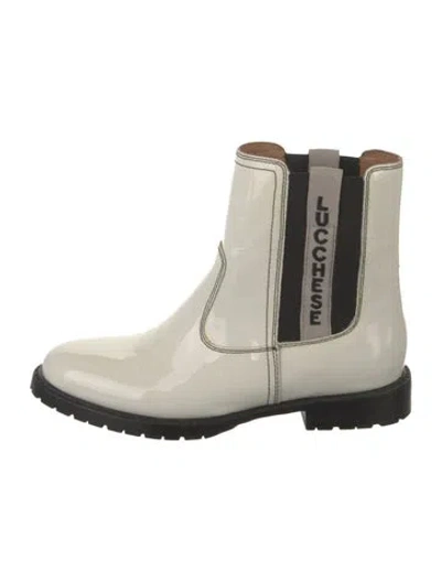 Pre-owned Lucchese Patent Leather Chelsea Boots In White