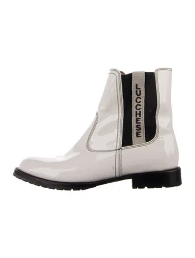 Pre-owned Lucchese Patent Leather Chelsea Boots In White