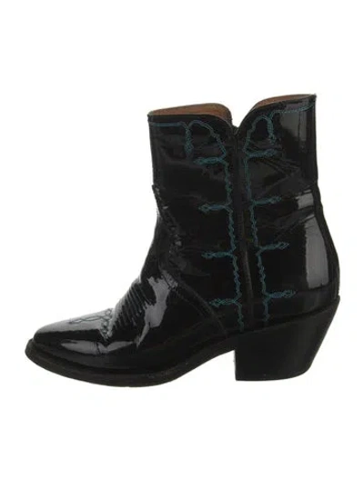 Pre-owned Lucchese Patent Leather Embroidered Accent Western Boots In Black