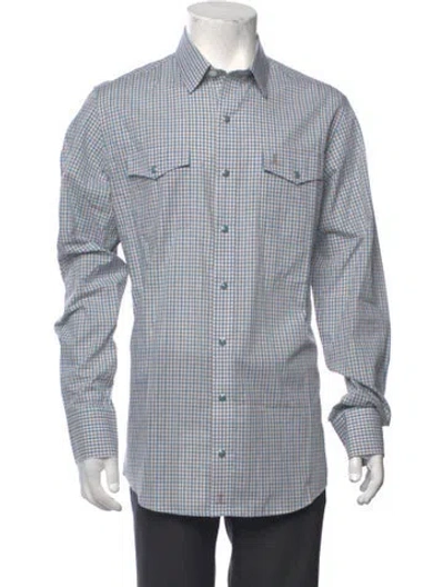 Pre-owned Lucchese Plaid Print Long Sleeve Dress Shirt In Blue