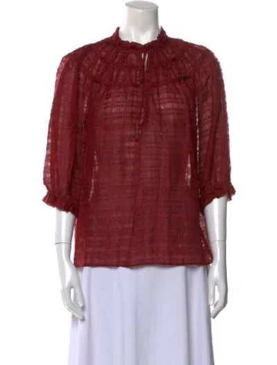 Pre-owned Lucchese Plaid Print Mock Neck Blouse W/ Tags In Red