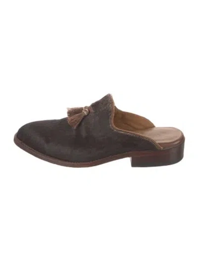 Pre-owned Lucchese Ponyhair Tassel Accents Mules In Brown