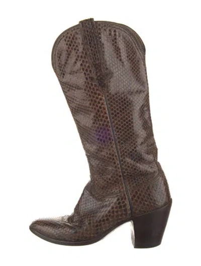 Pre-owned Lucchese Python Animal Print Western Boots In Brown