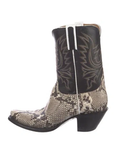 Pre-owned Lucchese Snakeskin Animal Print Western Boots In Black