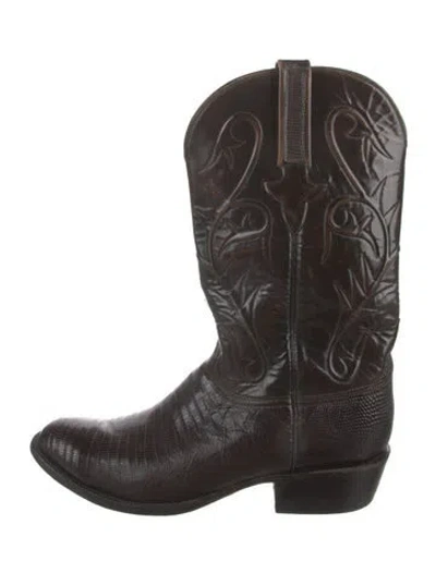 Pre-owned Lucchese Snakeskin Animal Print Western Boots In Brown