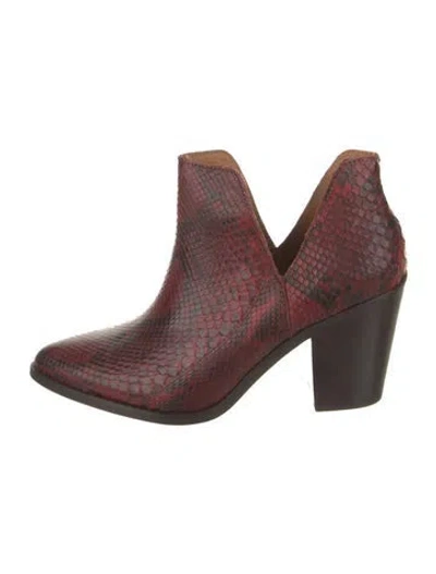 Pre-owned Lucchese Snakeskin Cutout Accent Boots In Red
