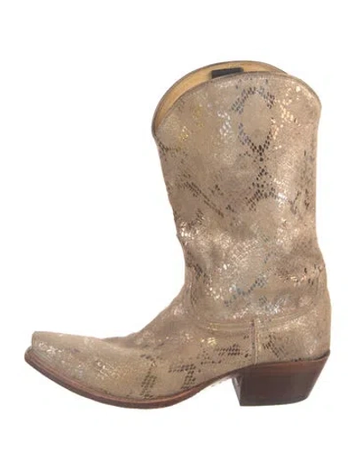 Pre-owned Lucchese Suede Animal Print Western Boots In Neutrals