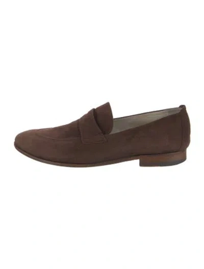 Pre-owned Lucchese Suede Dress Loafers In Brown