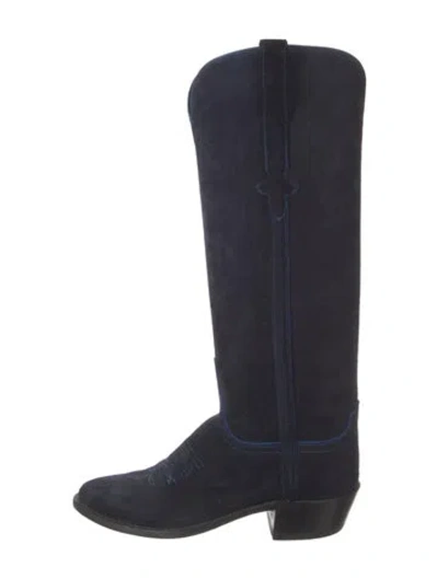 Pre-owned Lucchese Suede Embroidered Accent Riding Boots In Blue