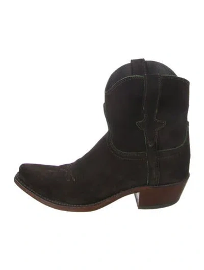 Pre-owned Lucchese Suede Embroidered Accent Western Boots In Black